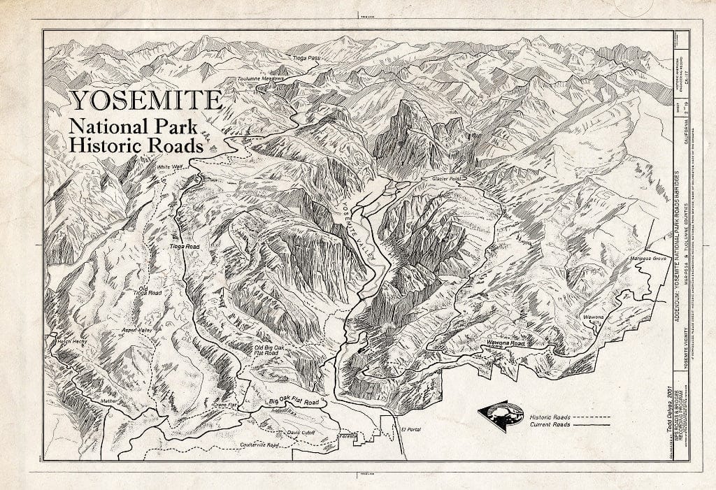 Blueprint Historical Base Map - Yosemite National Park Roads & Bridges, Yosemite Village, Mariposa County, CA