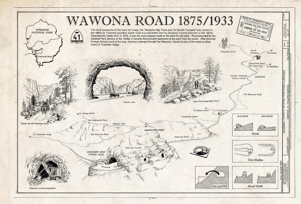 Blueprint Big Oak Flat Road, 1874/1940 - Yosemite National Park Roads & Bridges, Yosemite Village, Mariposa County, CA