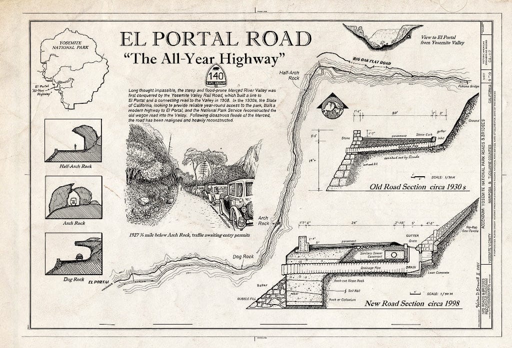 Blueprint Big Oak Flat Road Tunnels - Yosemite National Park Roads & Bridges, Yosemite Village, Mariposa County, CA