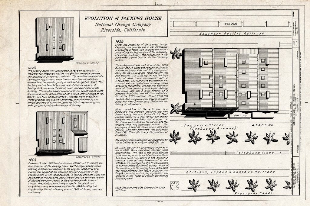 Blueprint Evolution of Packing House - National Orange Company Packing House, 3604 Commerce Street, Riverside, Riverside County, CA