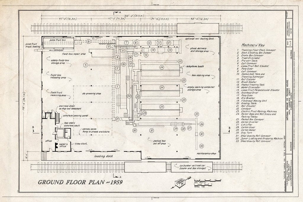 Blueprint Ground Floor Plan-1959 - National Orange Company Packing House, 3604 Commerce Street, Riverside, Riverside County, CA