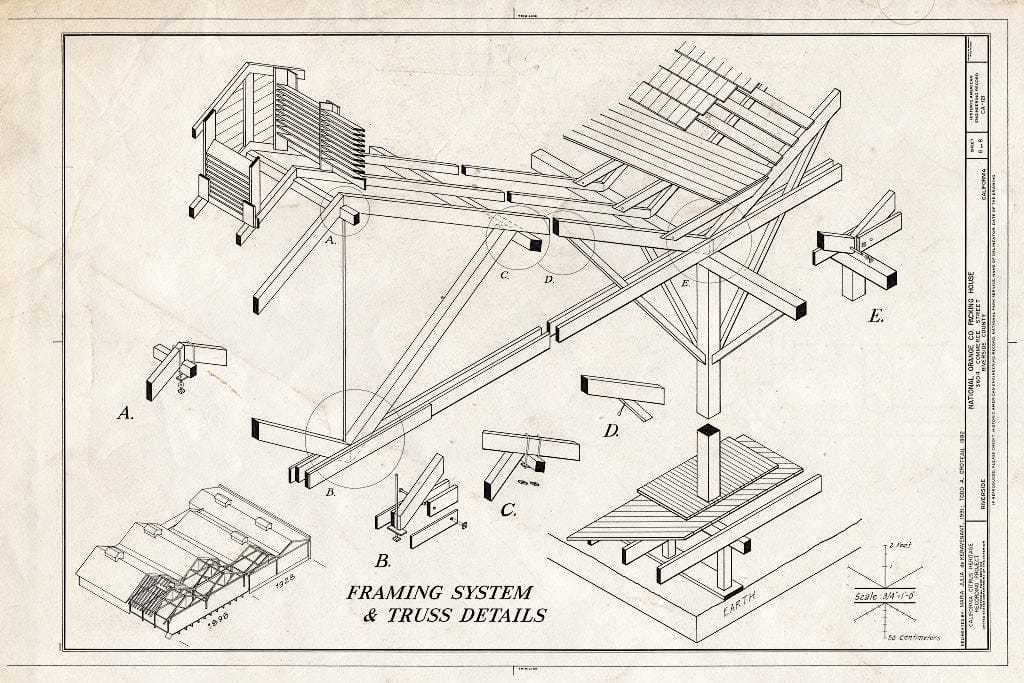 Blueprint Framing System & Truss Details - National Orange Company Packing House, 3604 Commerce Street, Riverside, Riverside County, CA