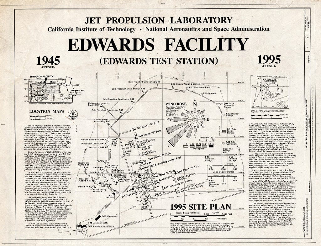 Blueprint Cover Sheet, 1995 Site Plan - Jet Propulsion Laboratory Edwards Facility, Edwards Air Force Base, Boron, Kern County, CA