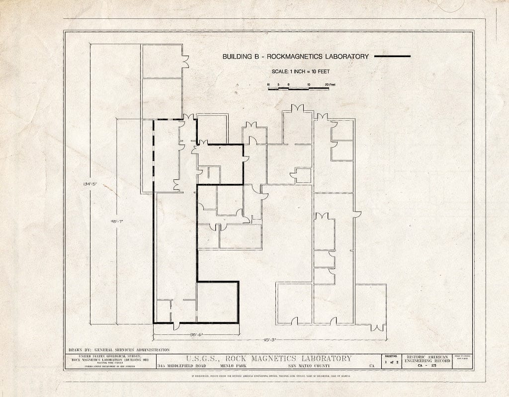 Blueprint 1. Plan - U.S. Geological Survey, Rock Magnetics Laboratory, 345 Middlefield Road, Menlo Park, San Mateo County, CA