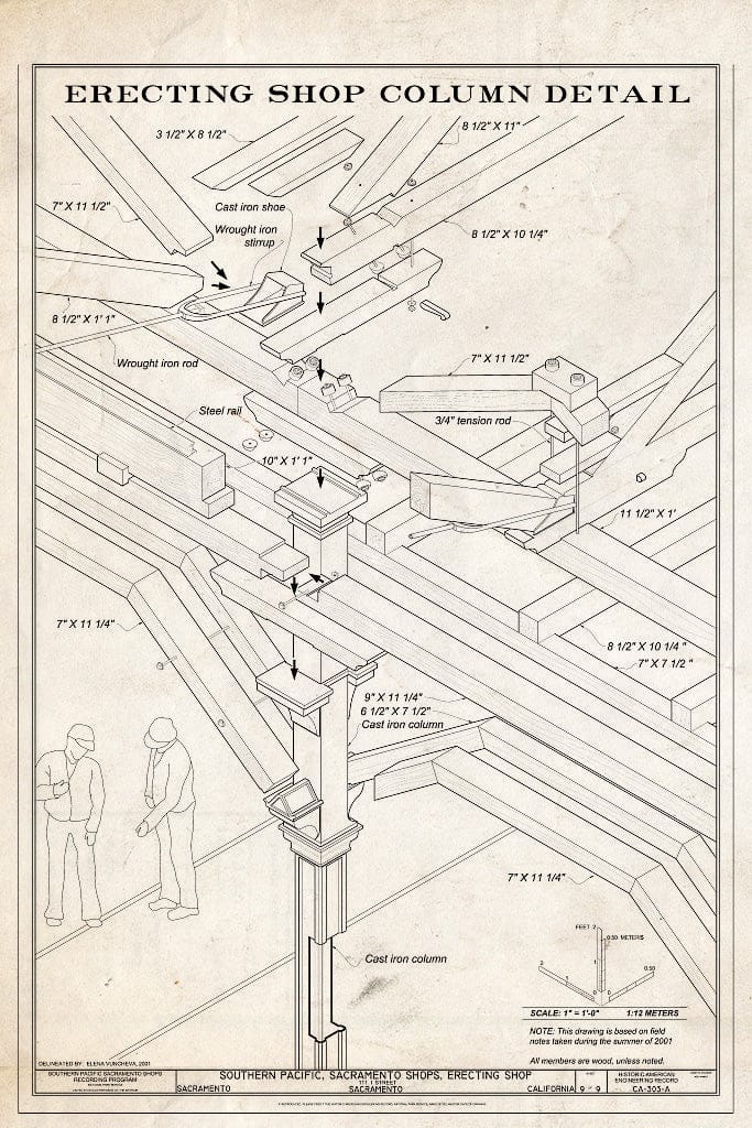 Blueprint Erecting Shop Column Detail - Southern Pacific, Sacramento Shops, Erecting Shop, 111 I Street, Sacramento, Sacramento County, CA