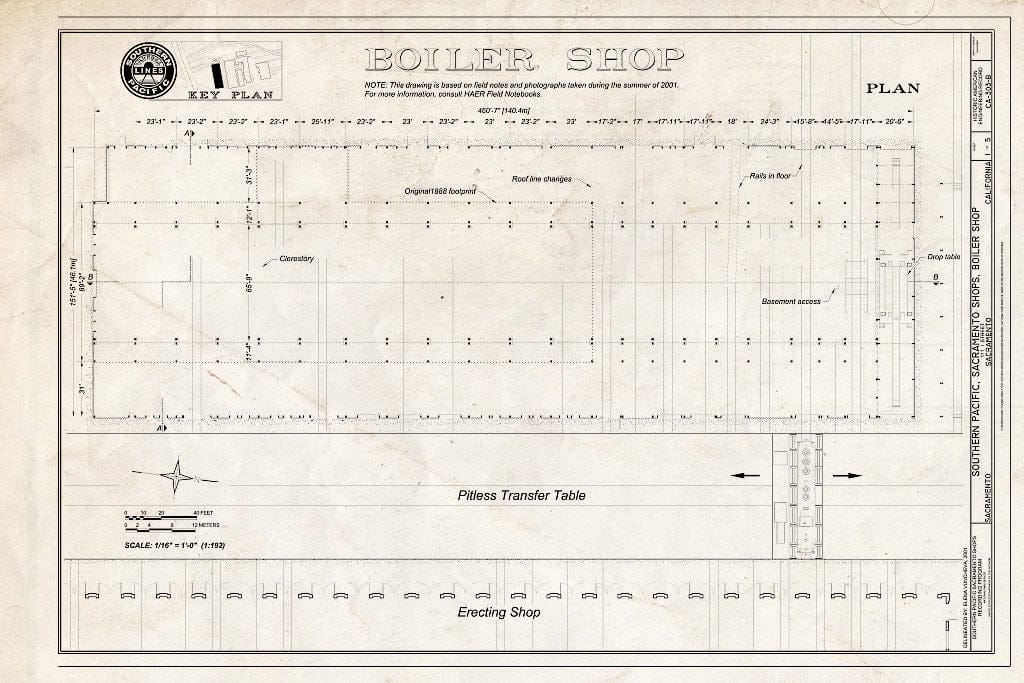 Blueprint Boiler Shop Plan - Southern Pacific, Sacramento Shops, Boiler Shop, 111 I Street, Sacramento, Sacramento County, CA