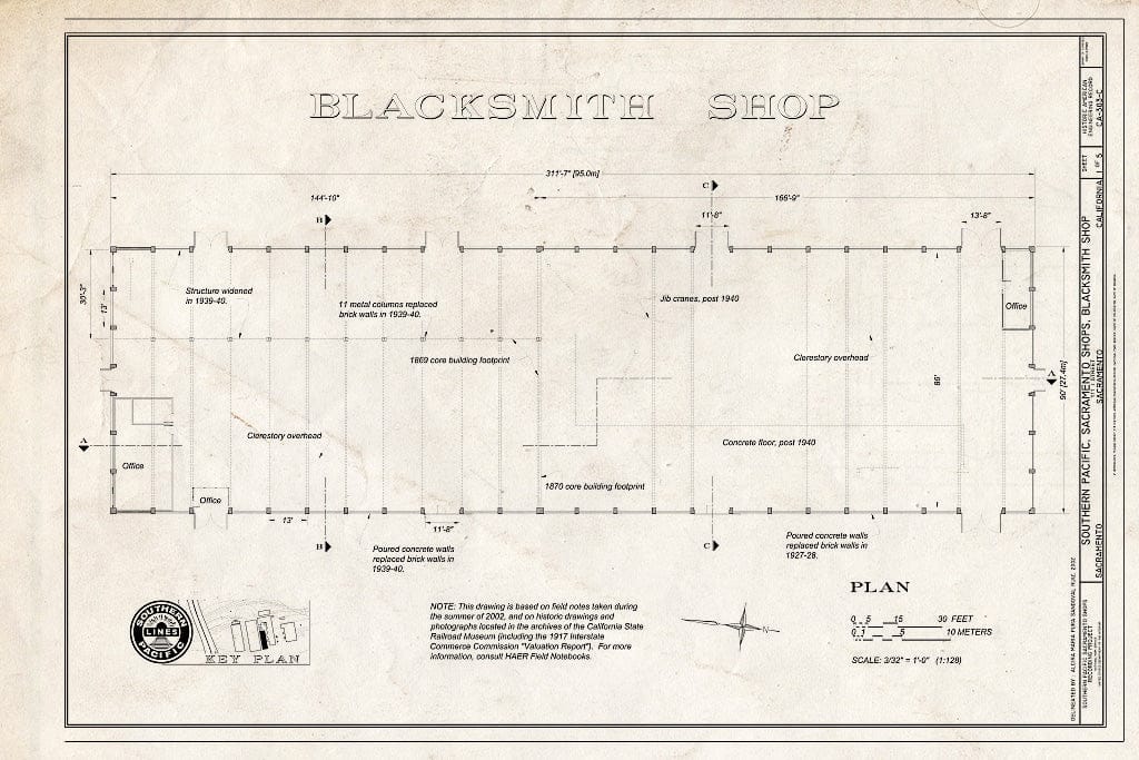 Blueprint Blacksmith Shop Plan - Southern Pacific, Sacramento Shops, Blacksmith Shop, 111 I Street, Sacramento, Sacramento County, CA