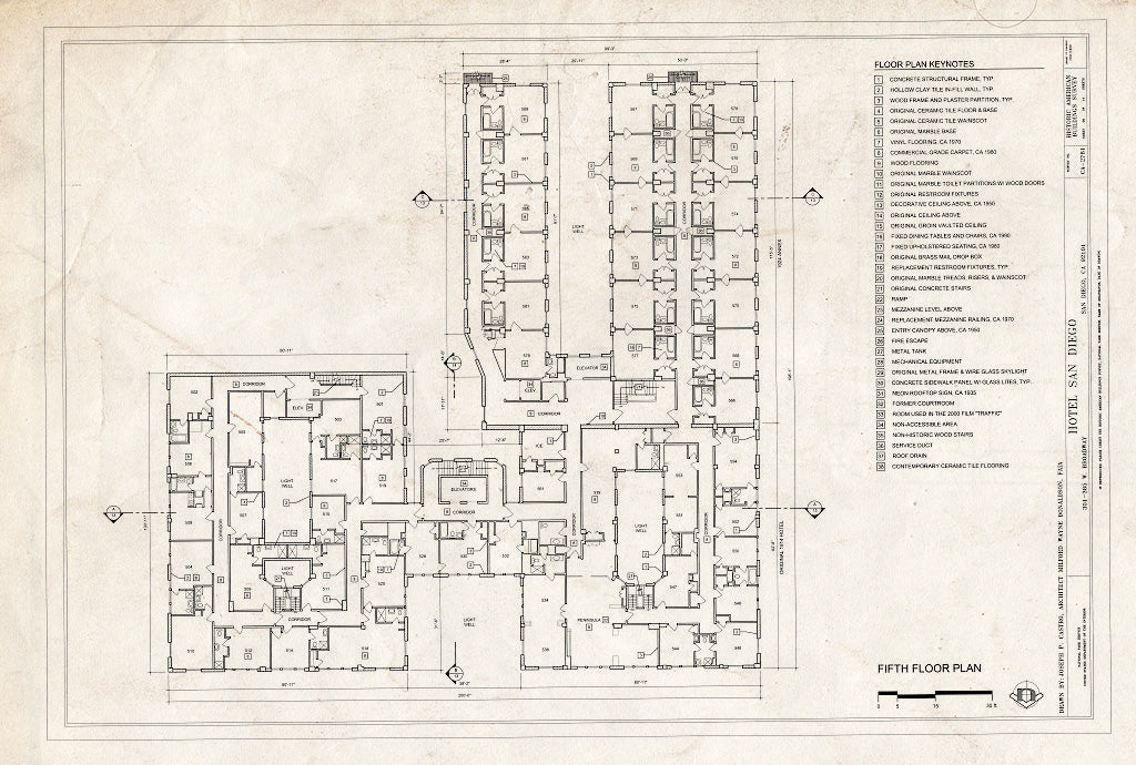 Blueprint Fifth Floor Plan - Hotel San Diego, 301-385 West Broadway, Between State & Union Streets, San Diego, San Diego County, CA