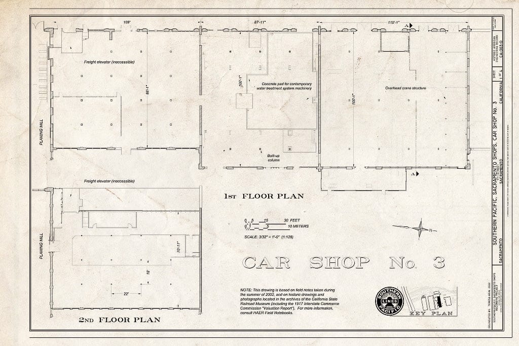 Blueprint Car Shop No. 3 1st Floor Plan - Southern Pacific, Sacramento Shops, Car Shop No. 3, 111 I Street, Sacramento, Sacramento County, CA