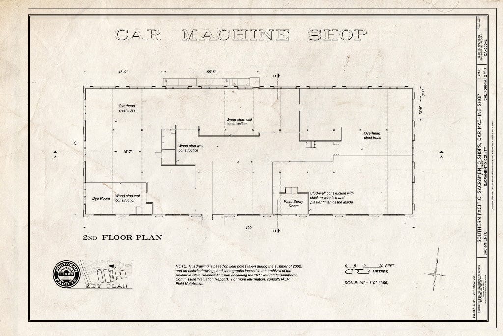 Blueprint Car Machine Shop 2nd Floor Plan - Southern Pacific, Sacramento Shops, Car Machine Shop, 111 I Street, Sacramento, Sacramento County, CA