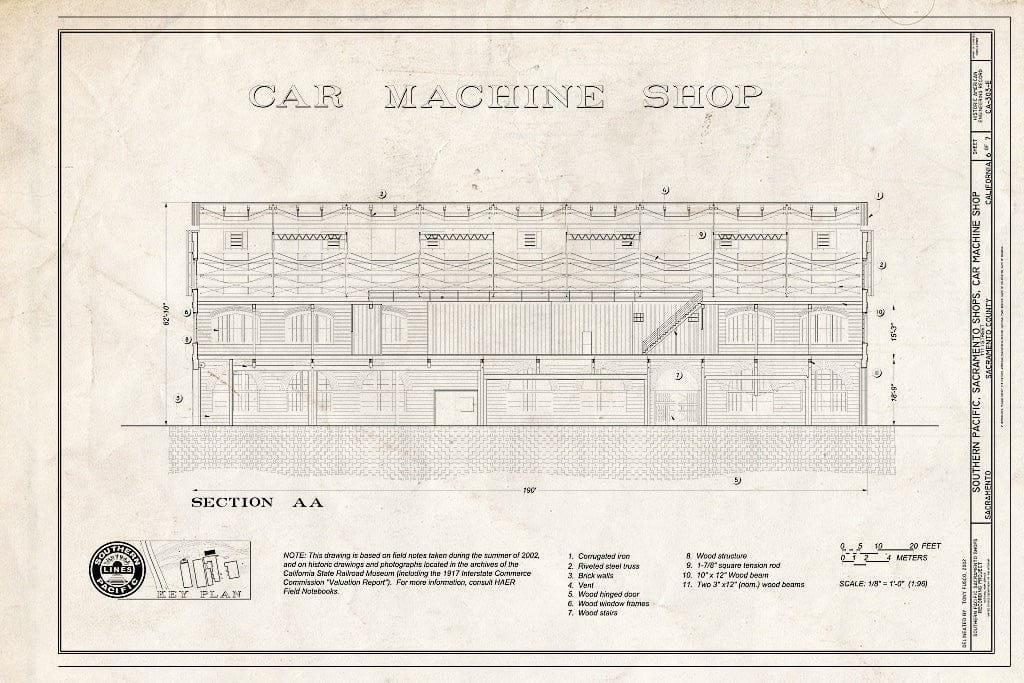 Blueprint Car Machine Shop Section AA - Southern Pacific, Sacramento Shops, Car Machine Shop, 111 I Street, Sacramento, Sacramento County, CA