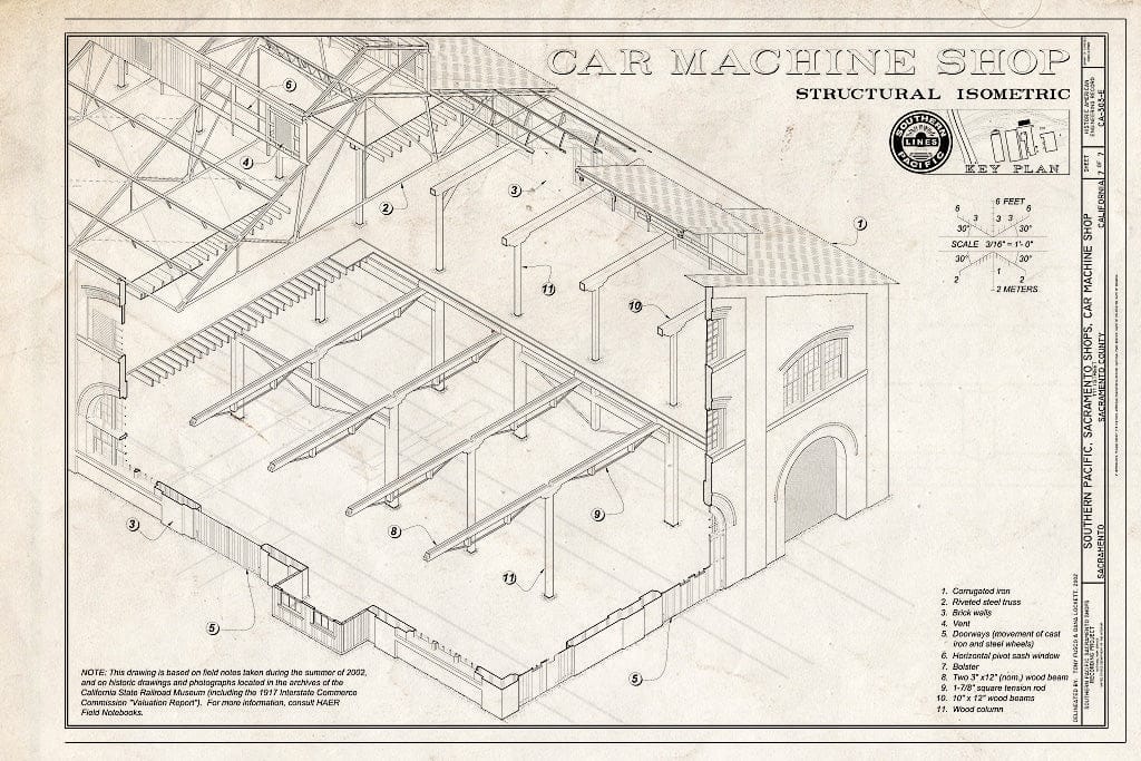 Blueprint Car Machine Shop Structural Isometric - Southern Pacific, Sacramento Shops, Car Machine Shop, 111 I Street, Sacramento, Sacramento County, CA