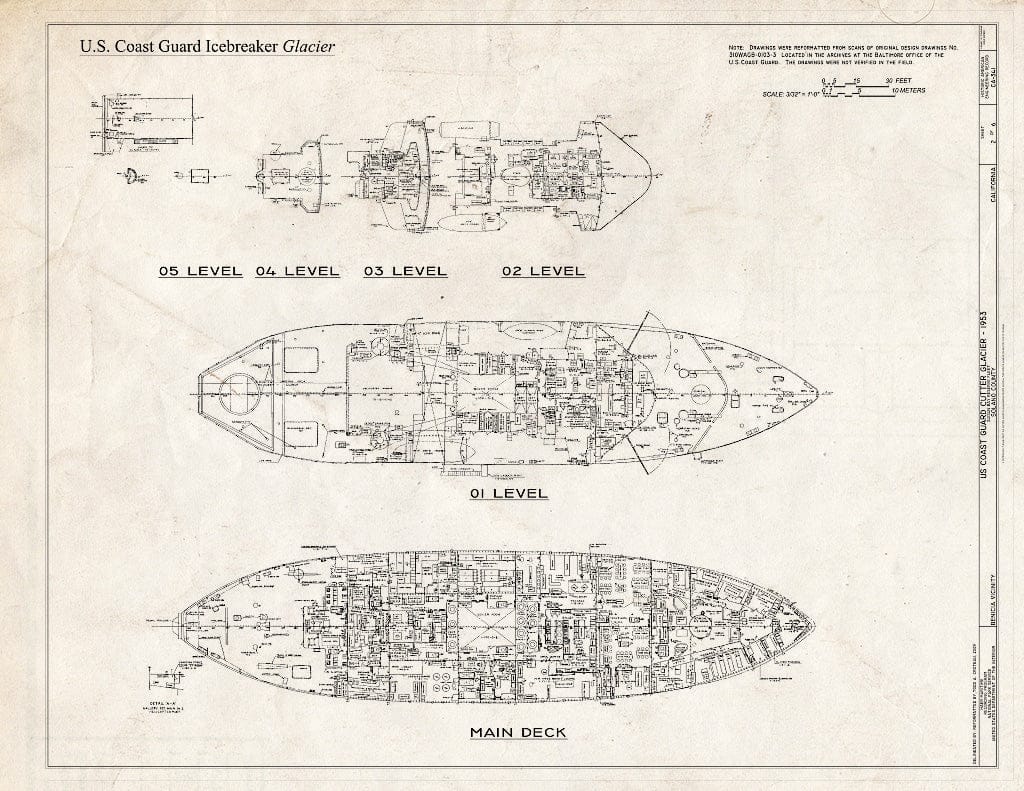 Blueprint 05 Level, 04 Level, 03 Level, 02 Level, 01 Level, and Main Deck Plans - US Coast Guard Icebreaker Glacier, Suisun Bay Reserve Fleet, Benicia, Solano County, CA