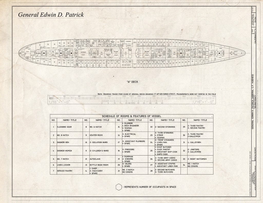 Blueprint A Deck Plan - General Edwin D. Patrick, Suisun Bay Reserve Fleet, Benicia, Solano County, CA