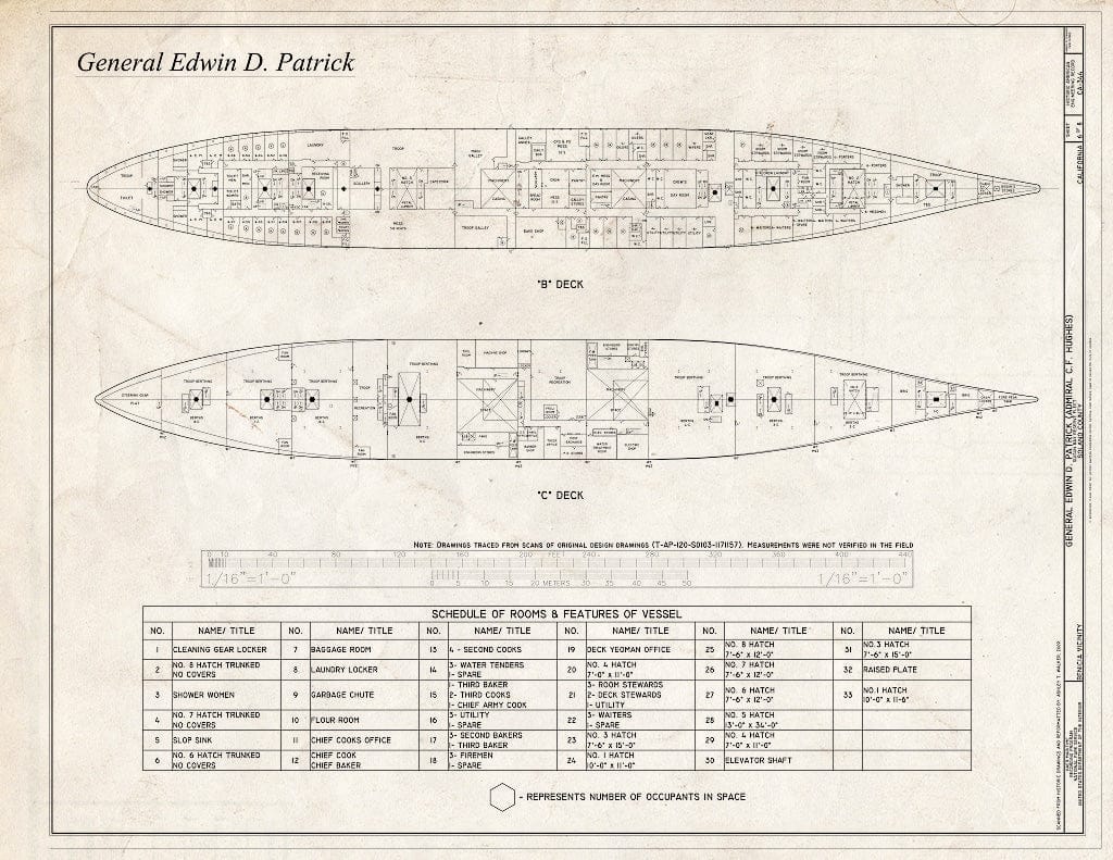 Blueprint B Deck and C Deck Plans - General Edwin D. Patrick, Suisun Bay Reserve Fleet, Benicia, Solano County, CA