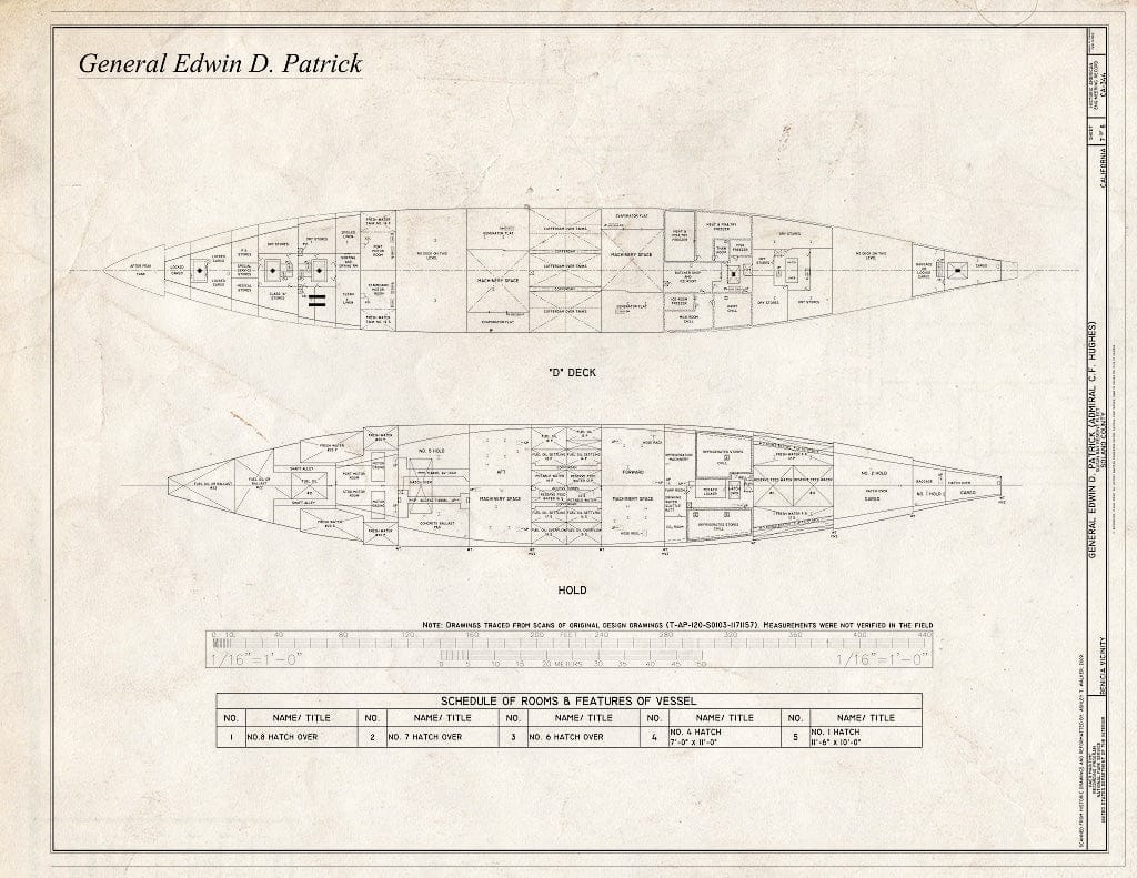 Blueprint D Deck and Hold Plans - General Edwin D. Patrick, Suisun Bay Reserve Fleet, Benicia, Solano County, CA