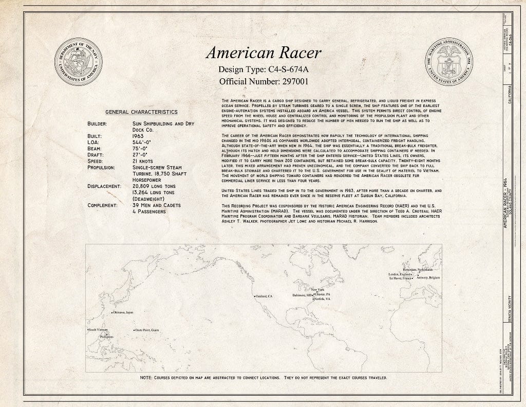 Blueprint American Racer Title Sheet - American Racer, Suisun Bay Reserve Fleet, Benicia, Solano County, CA