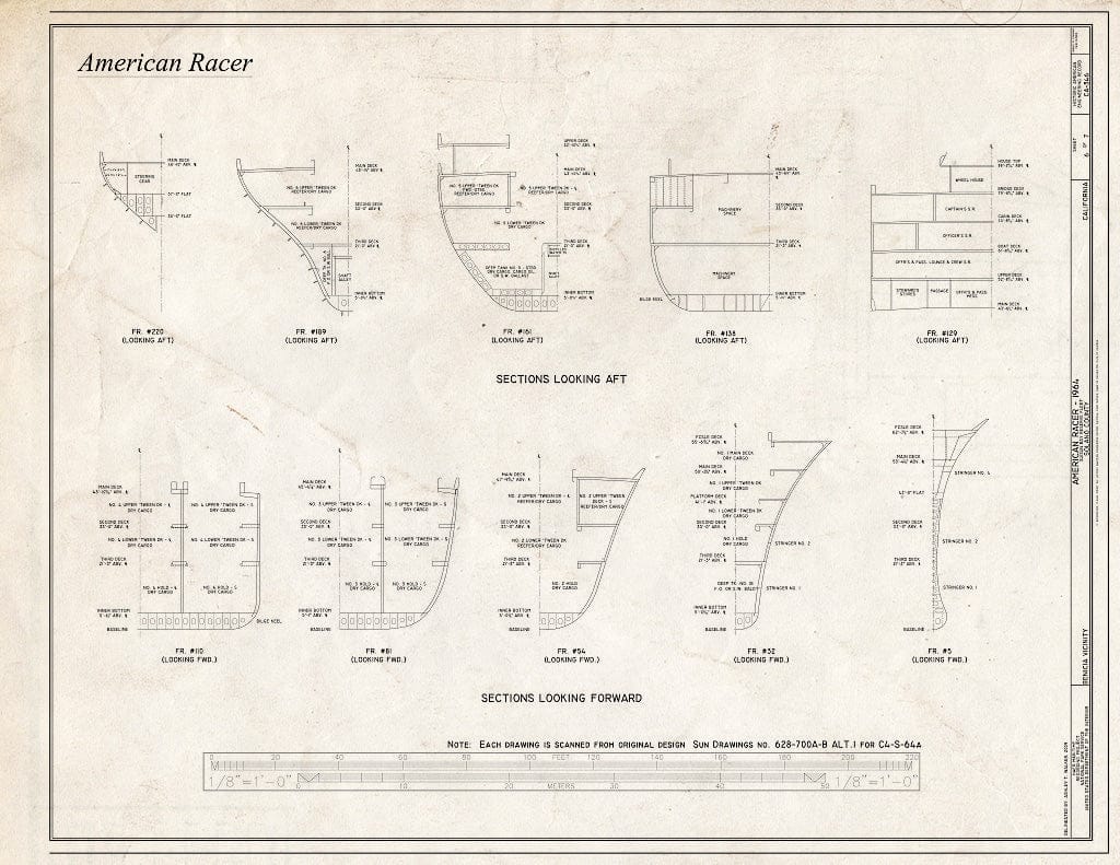 Blueprint Cross Sections, Looking AFT and Looking Forward - American Racer, Suisun Bay Reserve Fleet, Benicia, Solano County, CA