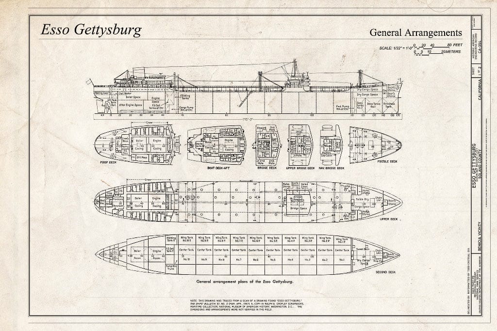 Blueprint General Arrangments - Esso Gettysburg, Suisun Bay Reserve Fleet, Benicia, Solano County, CA