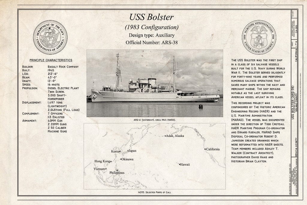 Blueprint Bolster Title Sheet - Bolster, Suisun Bay Reserve Fleet, Benicia, Solano County, CA