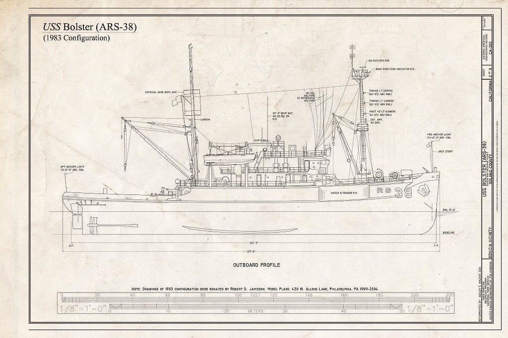 Blueprint 1983 Configuration, Outboard Profile - Bolster, Suisun Bay Reserve Fleet, Benicia, Solano County, CA