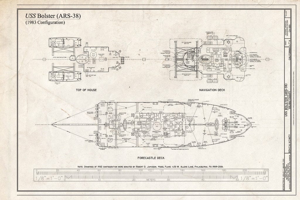 Blueprint 1983 Configuration, Top of House, Navigation Deck, Forecastle Deck - Bolster, Suisun Bay Reserve Fleet, Benicia, Solano County, CA