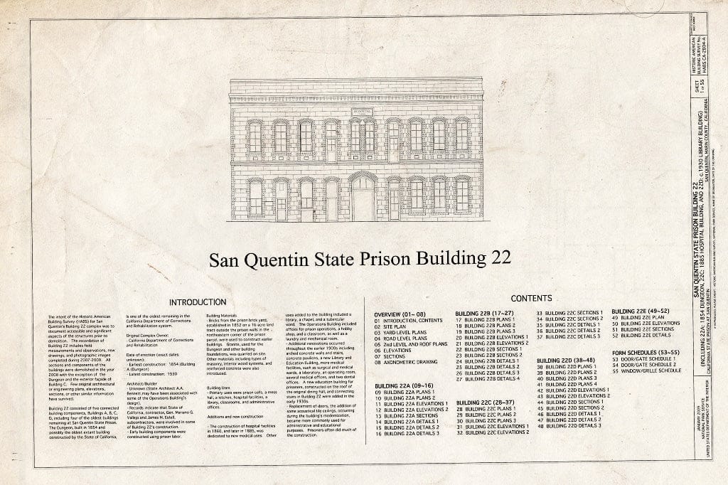 Blueprint Cover - San Quentin State Prison, Building 22, Point San Quentin, San Quentin, Marin County, CA