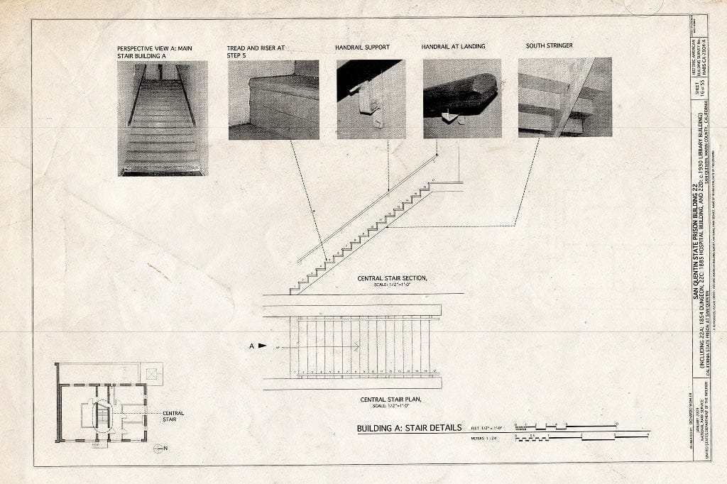 Blueprint Building A: Central Stair Details - San Quentin State Prison, Building 22, Point San Quentin, San Quentin, Marin County, CA