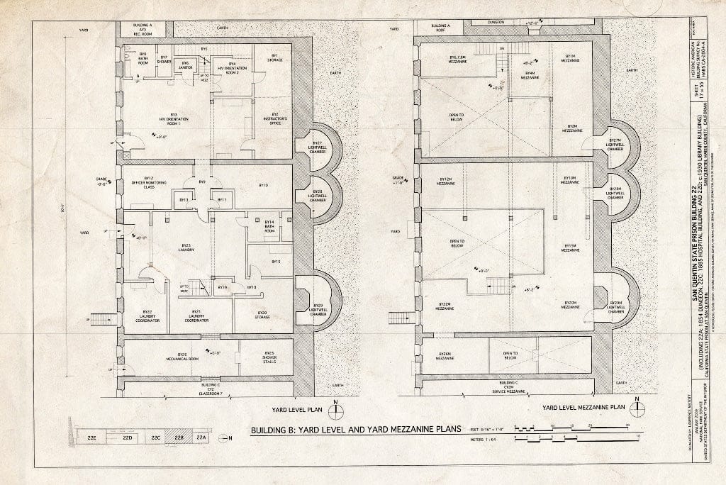 Blueprint Building B: Yard Level & Yard Mezzanine Plans - San Quentin State Prison, Building 22, Point San Quentin, San Quentin, Marin County, CA