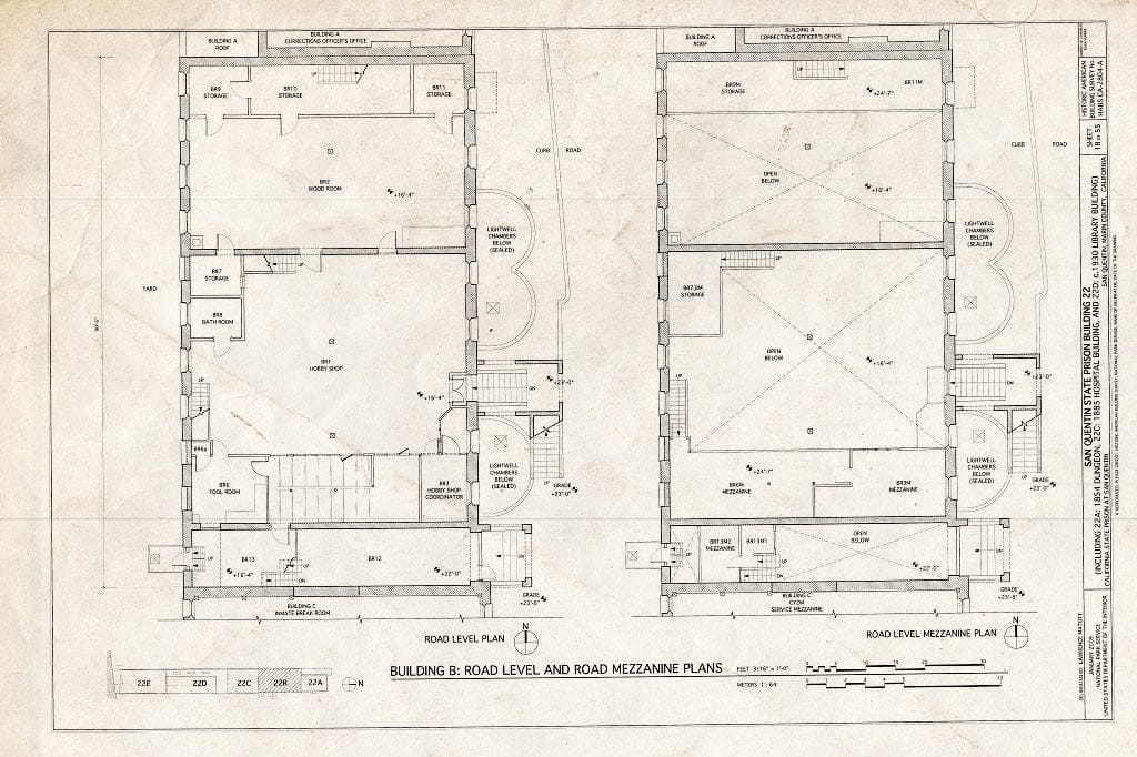 Blueprint Building B: Road Level & Road Mezzanine Plans - San Quentin State Prison, Building 22, Point San Quentin, San Quentin, Marin County, CA