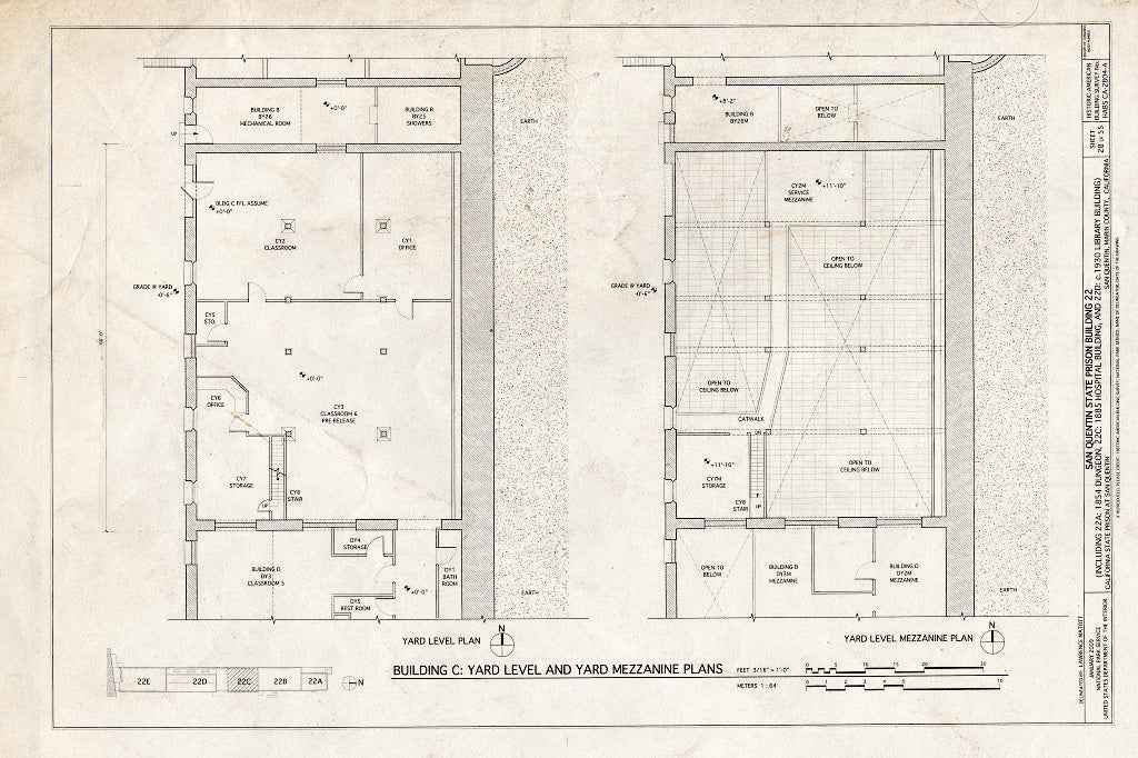 Blueprint Building C: Yard Level & Yard Mezzanine Plans - San Quentin State Prison, Building 22, Point San Quentin, San Quentin, Marin County, CA