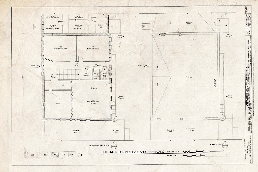 Blueprint Building C: Second Level & Roof Plans - San Quentin State Prison, Building 22, Point San Quentin, San Quentin, Marin County, CA