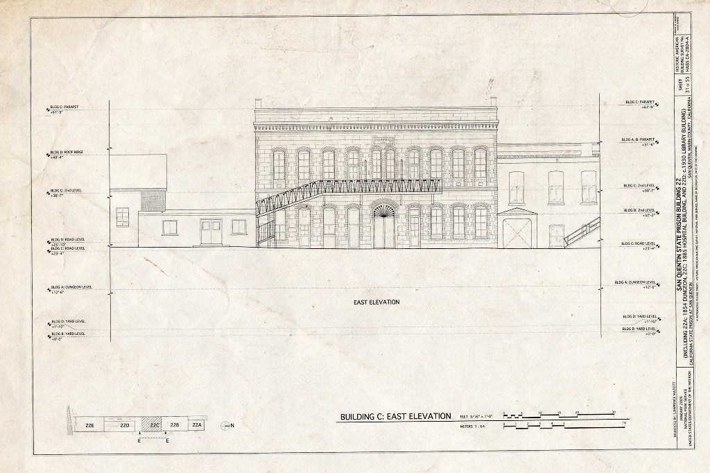 Blueprint Building C: East Elevation - San Quentin State Prison, Building 22, Point San Quentin, San Quentin, Marin County, CA