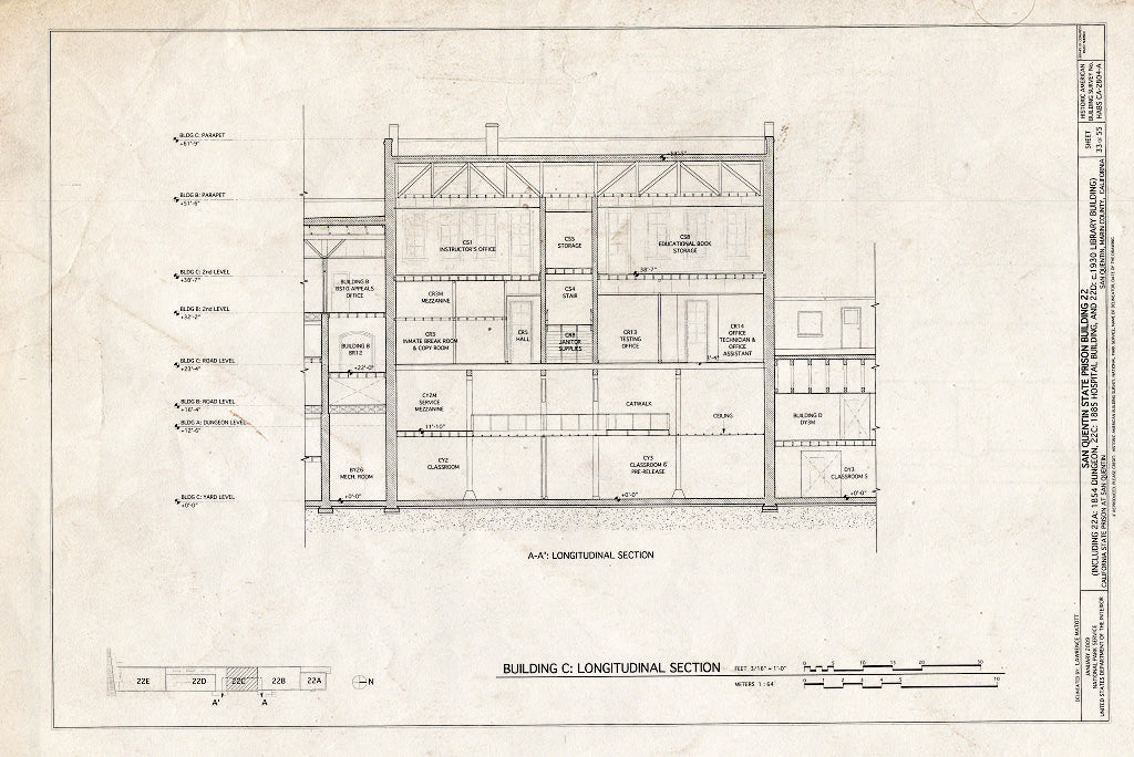 Blueprint Building C: Longitudinal Section - San Quentin State Prison, Building 22, Point San Quentin, San Quentin, Marin County, CA