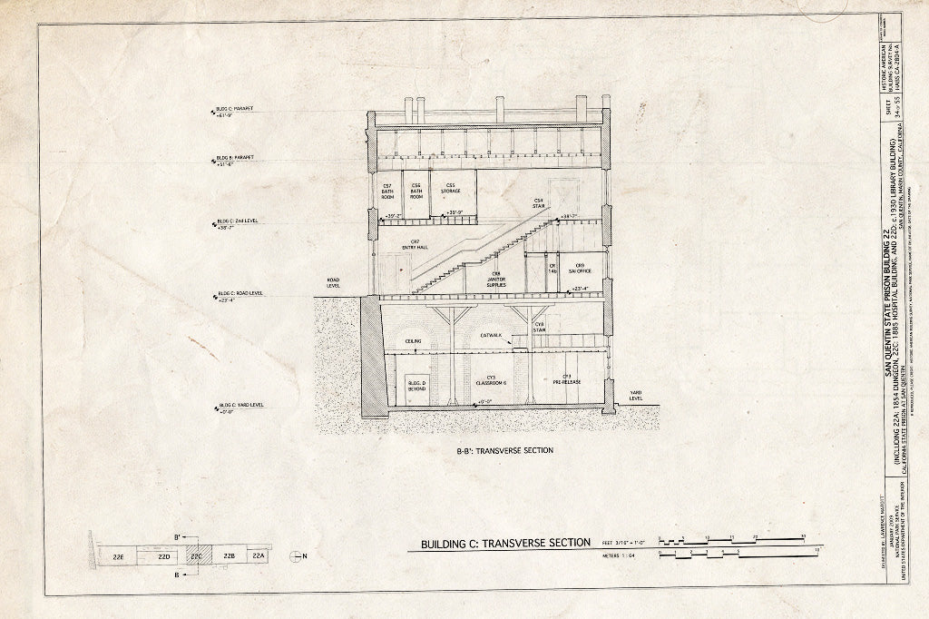 Blueprint Building C: Transverse Section - San Quentin State Prison, Building 22, Point San Quentin, San Quentin, Marin County, CA