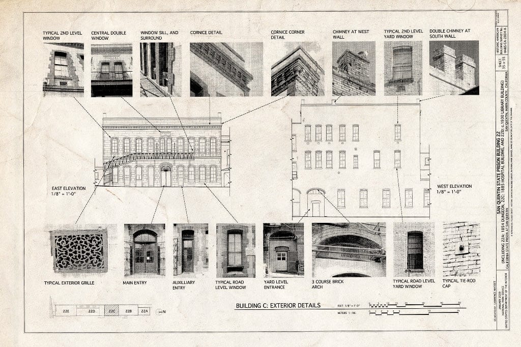 Blueprint Building C: Exterior Details - San Quentin State Prison, Building 22, Point San Quentin, San Quentin, Marin County, CA