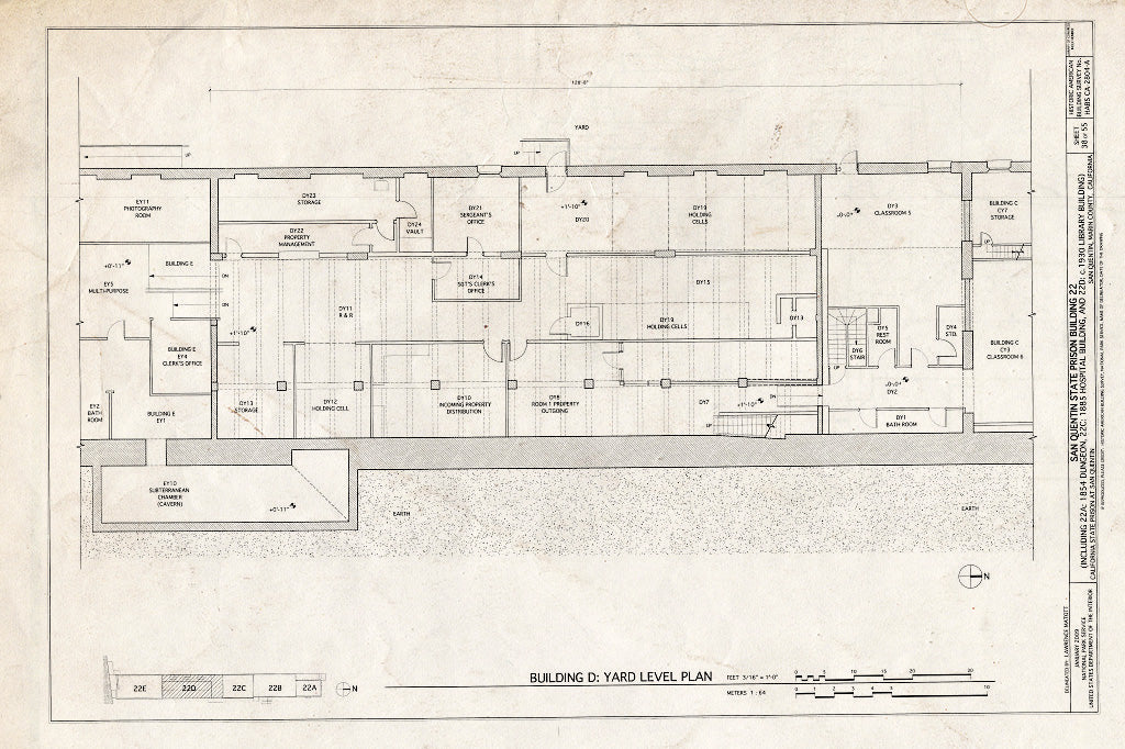 Blueprint Building D: Yard Level Plan - San Quentin State Prison, Building 22, Point San Quentin, San Quentin, Marin County, CA