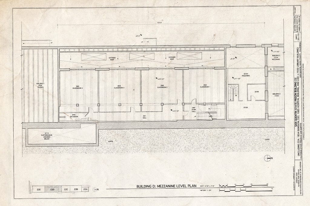 Blueprint Building D: Mezzanine Level Plan - San Quentin State Prison, Building 22, Point San Quentin, San Quentin, Marin County, CA