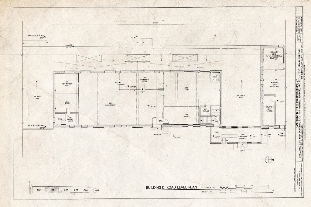 Blueprint Building D: Road Level Plan - San Quentin State Prison, Building 22, Point San Quentin, San Quentin, Marin County, CA