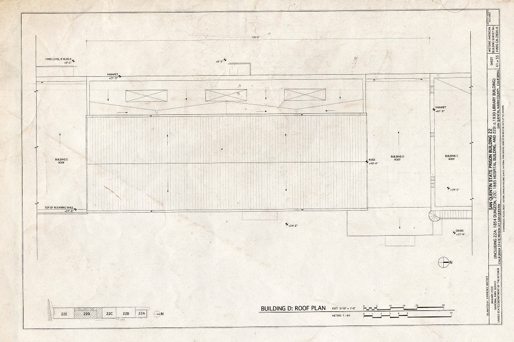 Blueprint Building D: Roof Plan - San Quentin State Prison, Building 22, Point San Quentin, San Quentin, Marin County, CA