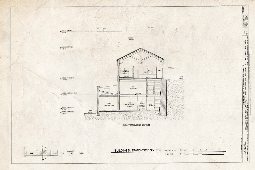 Blueprint Building D: Transverse Section - San Quentin State Prison, Building 22, Point San Quentin, San Quentin, Marin County, CA