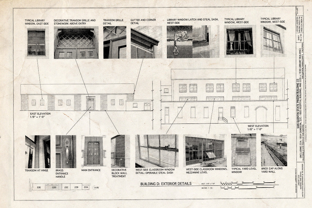 Blueprint Building D: Exterior Details - San Quentin State Prison, Building 22, Point San Quentin, San Quentin, Marin County, CA