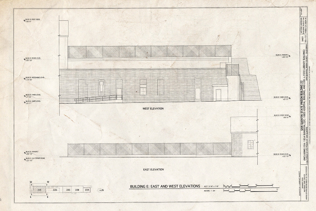 Blueprint Building E: East & West Elevations - San Quentin State Prison, Building 22, Point San Quentin, San Quentin, Marin County, CA