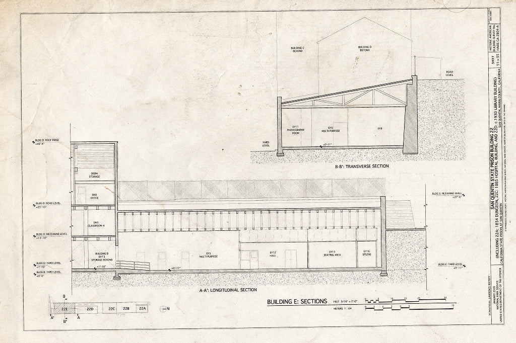 Blueprint Building E: Sections - San Quentin State Prison, Building 22, Point San Quentin, San Quentin, Marin County, CA