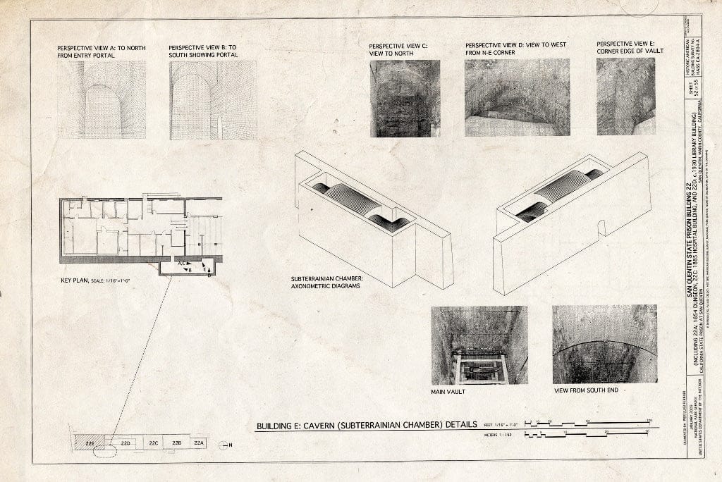 Blueprint Building E: Cavern (Subterreanian Chamber) Details - San Quentin State Prison, Building 22, Point San Quentin, San Quentin, Marin County, CA