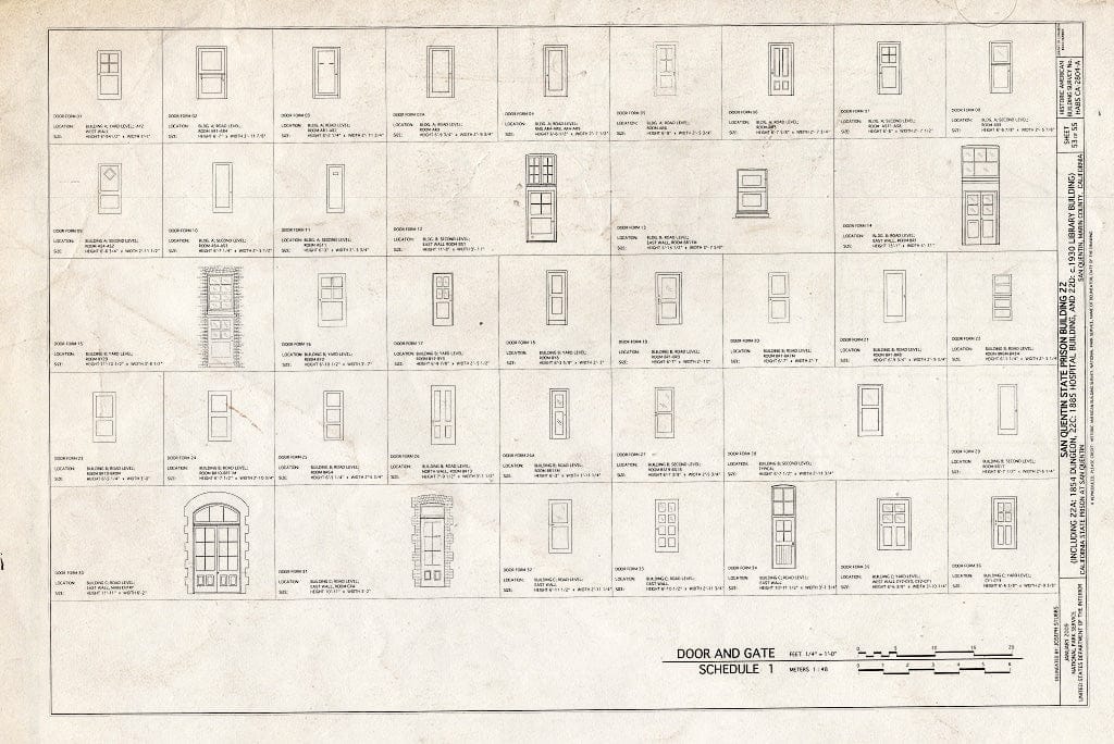 Blueprint Door and Gate Schedule 1 - San Quentin State Prison, Building 22, Point San Quentin, San Quentin, Marin County, CA