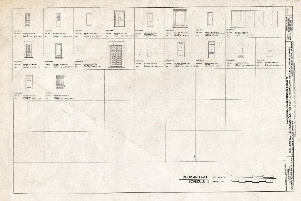 Blueprint Door and Gate Schedule 2 - San Quentin State Prison, Building 22, Point San Quentin, San Quentin, Marin County, CA