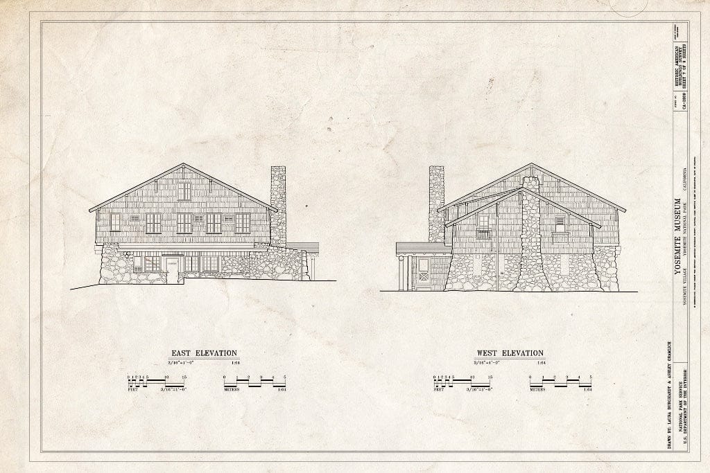 Blueprint East & West Elevation - Yosemite Museum, 9037 Village Drive, Yosemite Village, Mariposa County, CA