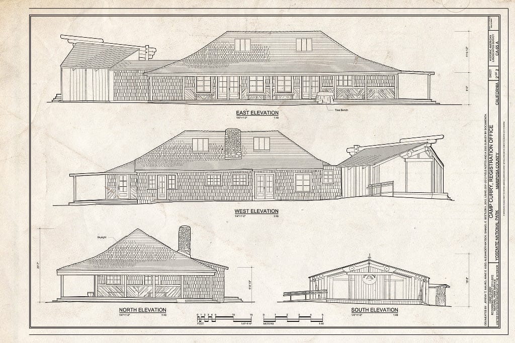 Blueprint Camp Curry, Registration Office Elevations - Camp Curry, Registration Office (Lounge, Post Office, Amphitheater Stage), Curry Village, Mariposa County, CA