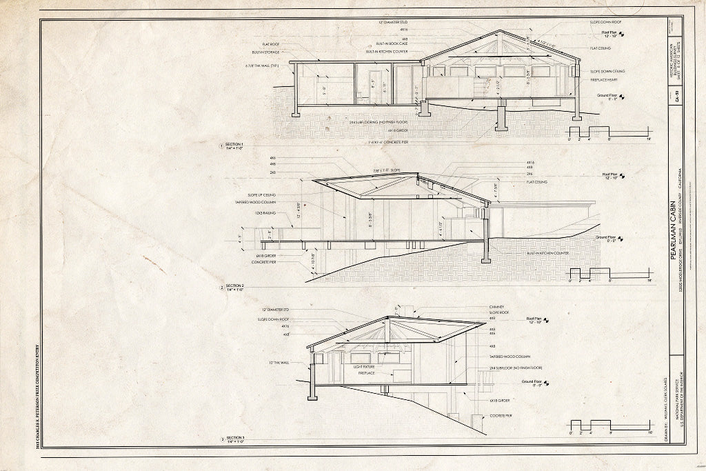 Blueprint Building Sections - Pearlman Cabin, 52820 Middleridge Drive, Idyllwild, Riverside County, CA